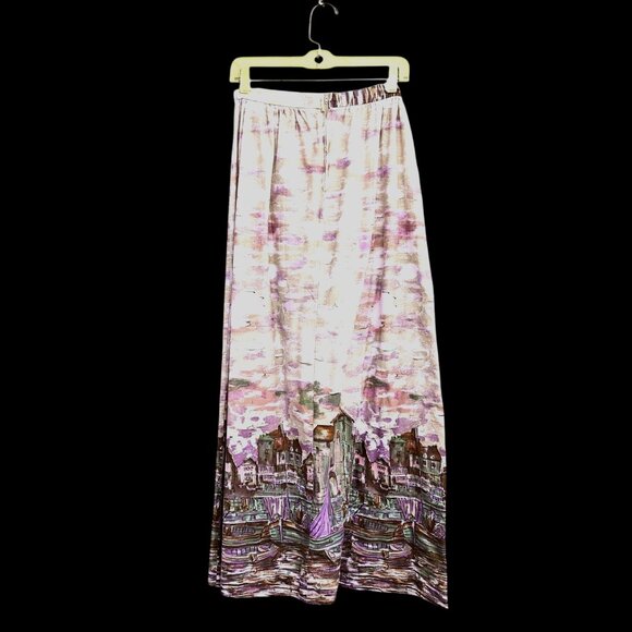 Lanz Originals 1980s Scenic Maxi Skirt Seine River 26"W Pastel Novelty Print - Picture 9 of 12